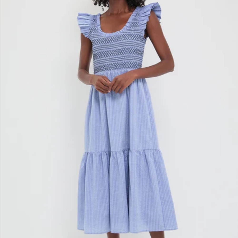 Tuckernuck Pomander Place Seersucker Smocked Maxine Dress Blue Sz Xl New